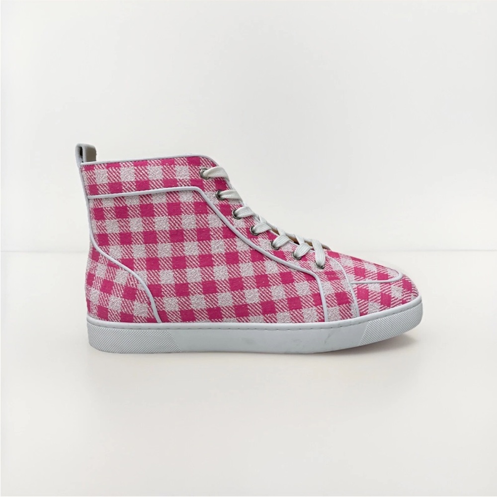 Christian Louboutin Pink and White Checkered Sneakers